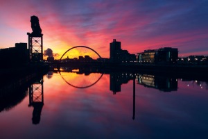 The River Clyde and Glasgow at sunrise